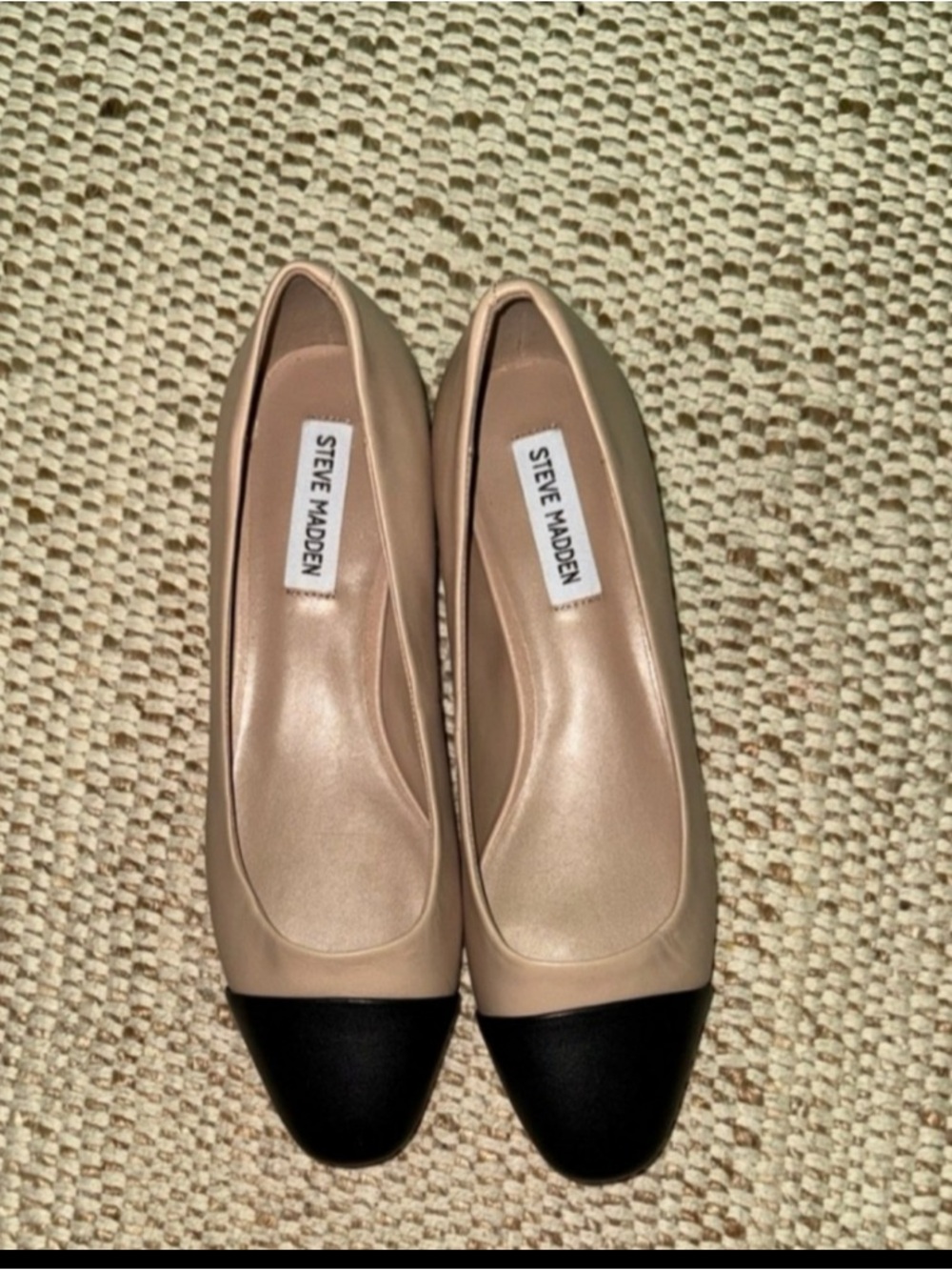 Steve Madden Beige Flats with Black Cap Toe